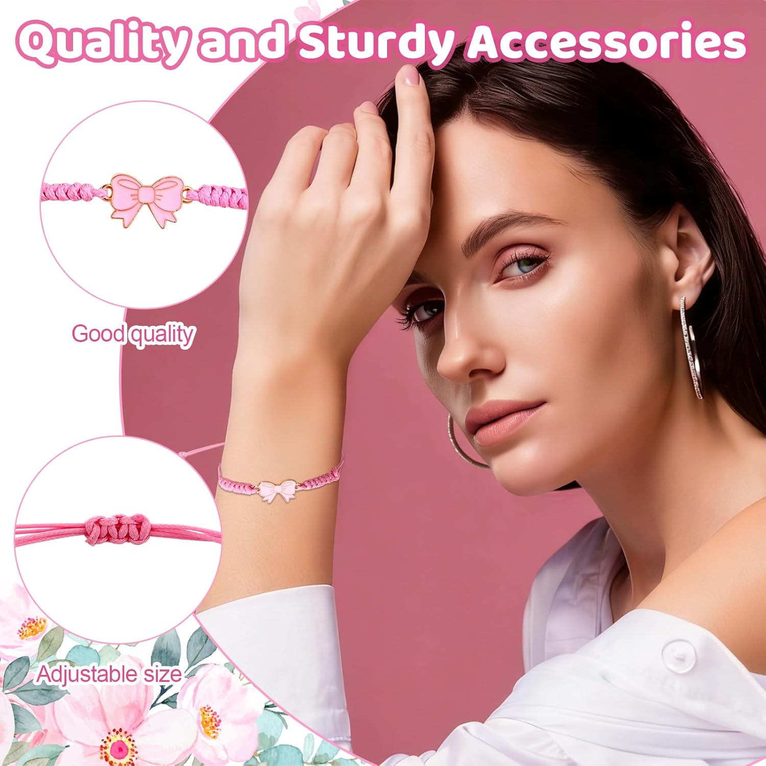 12Sets Bow Party Favors Gifts Bulk Coquette Bow Braid String Bracelets Bows Necklace Ribbon Jewelry Bulk Pendant Charms Hair Ties Bag Card Cheerleader Adjustable String Rope Braided Favor - Image 4