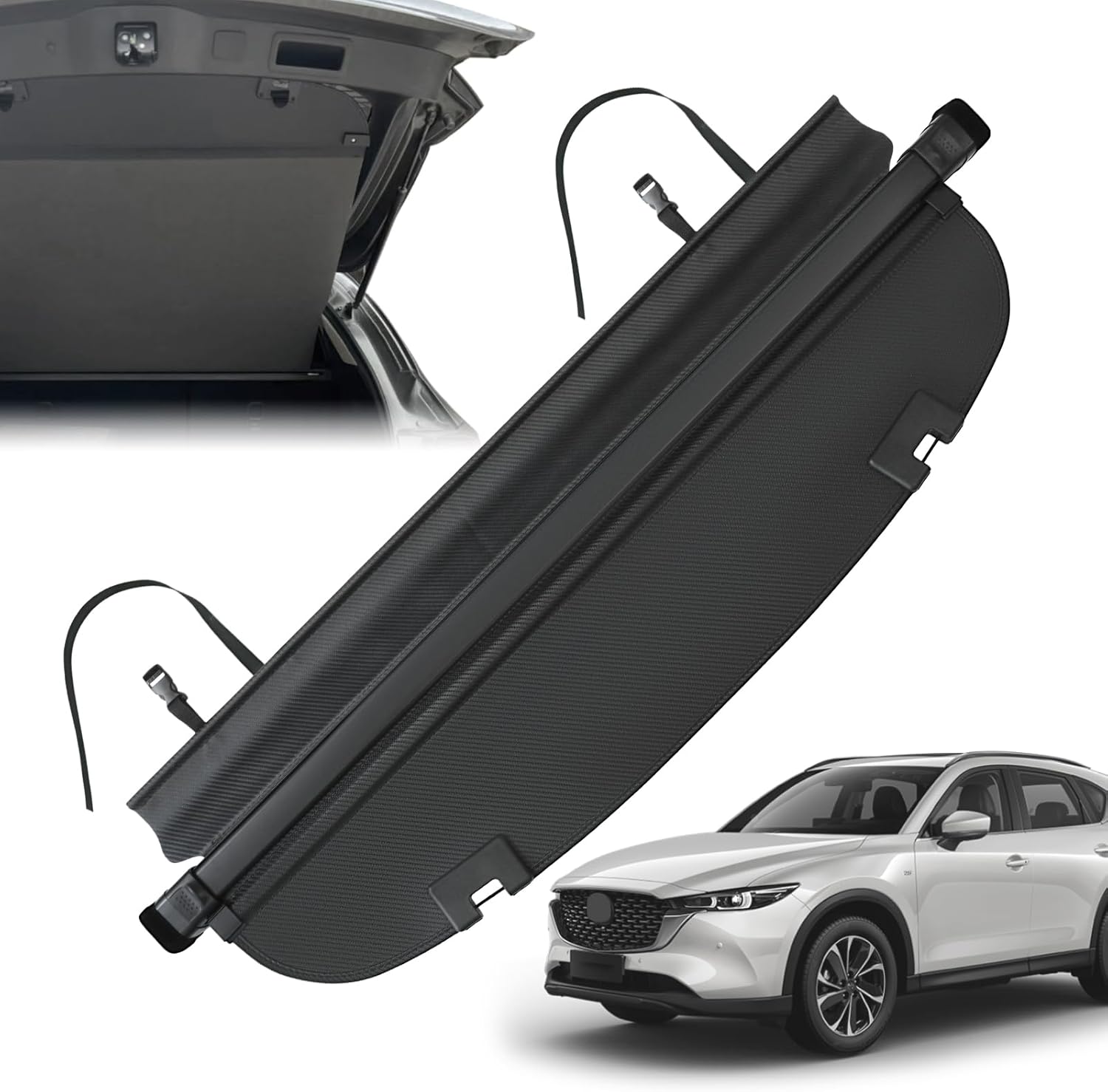 Trunk Cargo Cover for Mazda CX5 2017-2024, with Carbon Fiber Texture Ends?CX-5 Accessories, Anti-Peeping Retractable Security Shade, Privacy Screen Extra Cover Mazda CX5 17-24