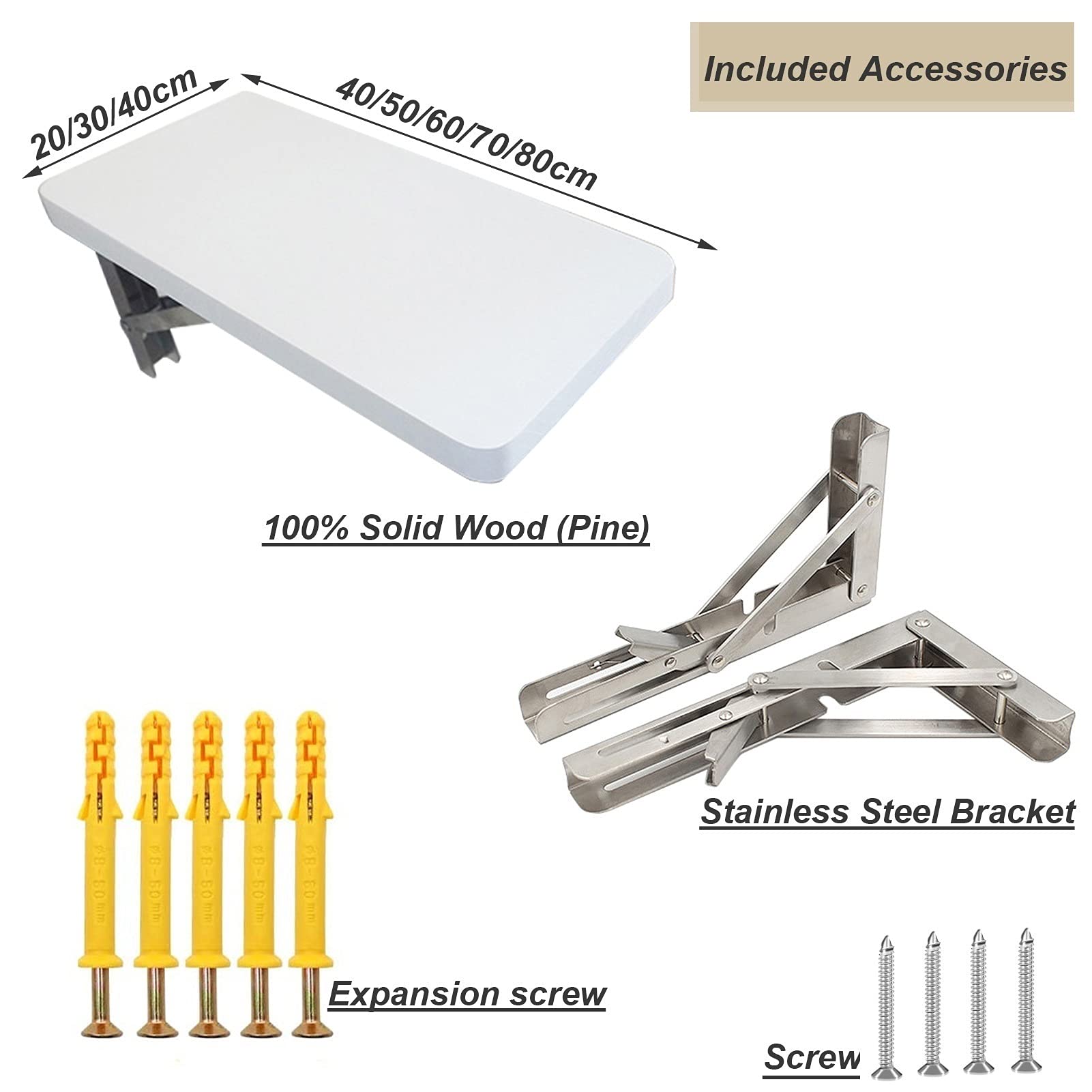Mesa abatible de Pared, Blanca 40cm 50cm 60cm 70cm 80cm | Estaciones de Trabajo para computadora Mesa de Pared Mesas de Comedor Plegables para Cocina Escritorio Plegable, Soportes de Madera