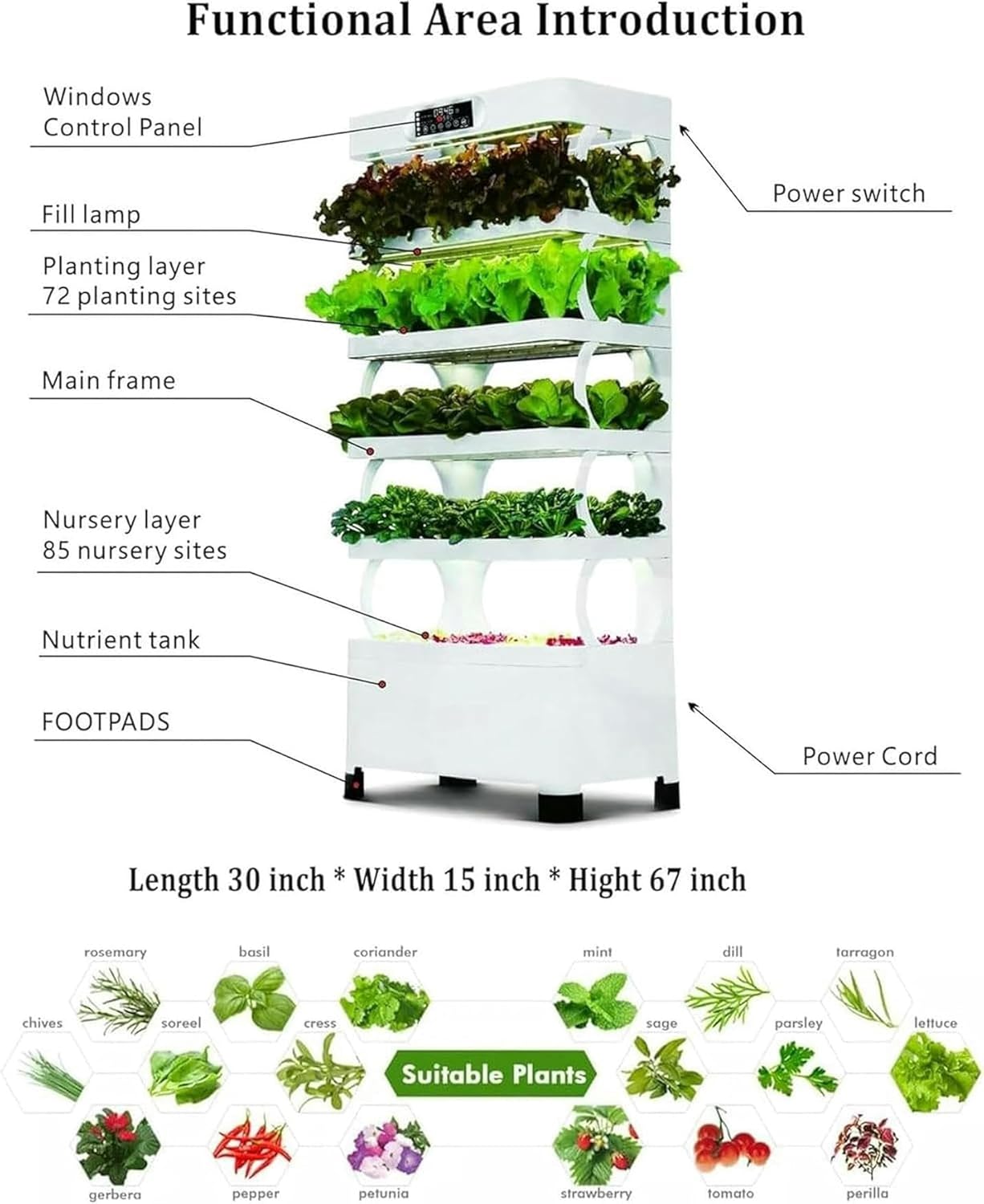 Hydroponics Growing System Tower Hydroponics Growing System Large, Garden Gift, White, with Sponges, 160Pcs Planting Baskets, Watering Can/1pc