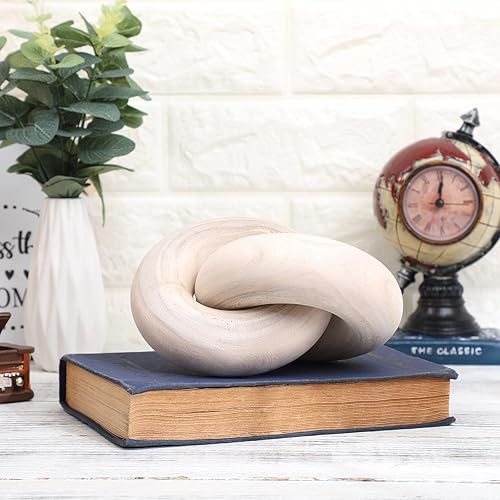 Miniatura 4 de Decoración de eslabones de cadena de madera de 2 eslabones para mesa de café, decoración de nudo de madera, tallada a mano, moderno, adorno de