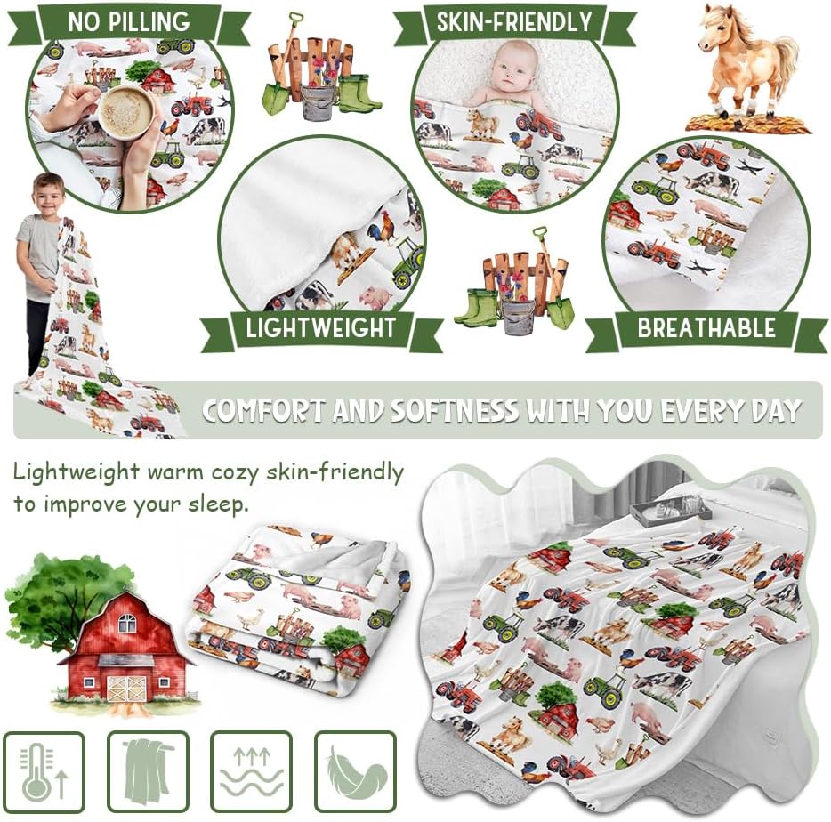 Farm Animal Baby Blanket,Farmhouse Barn Neutral Baby Blanket for Boy Girl,Nursery Cow Chicken Pig Sheep Fleece Swaddle Receiving Blanket, Soft Newborn Toddler Kid Crib Bedding 40''x50'' for Kid - Image 6