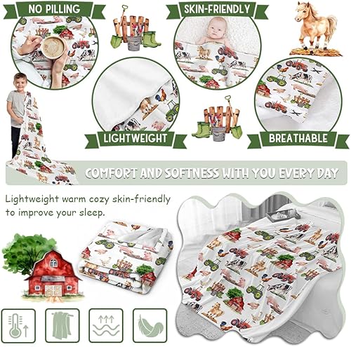 Miniatura 3 de Manta de bebé de animales de granja, manta neutra de granero de granja para niños y niñas, manta de forro polar para bebé, vaca, pollo, cerdo,