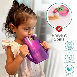 Flipping Holder Squeeze Proof Food Pouch Holder for Toddlers, Babies, Kids, Mess Free No Squeeze Juice Box Drink and Applesauce Snack Holder with Easy Grip Handles and Lid