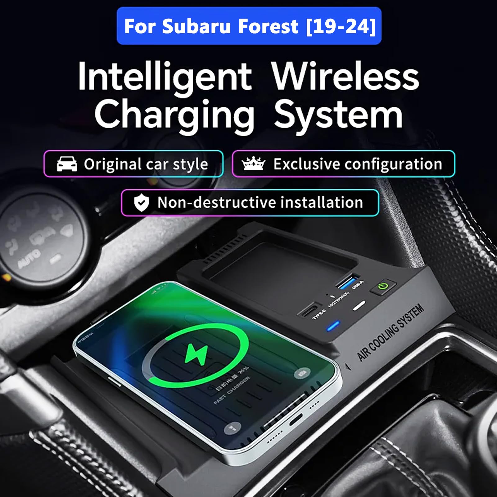 Ładowarka Samochodowa z 15W Bezprzewodowa + 27W USB i Typu C do Subaru Forester 2019 2020 2021 2022 2023 2024 Konsola środkowa Akcesoria do Tuningu Wnętrza dla i-Phone Sam-sung