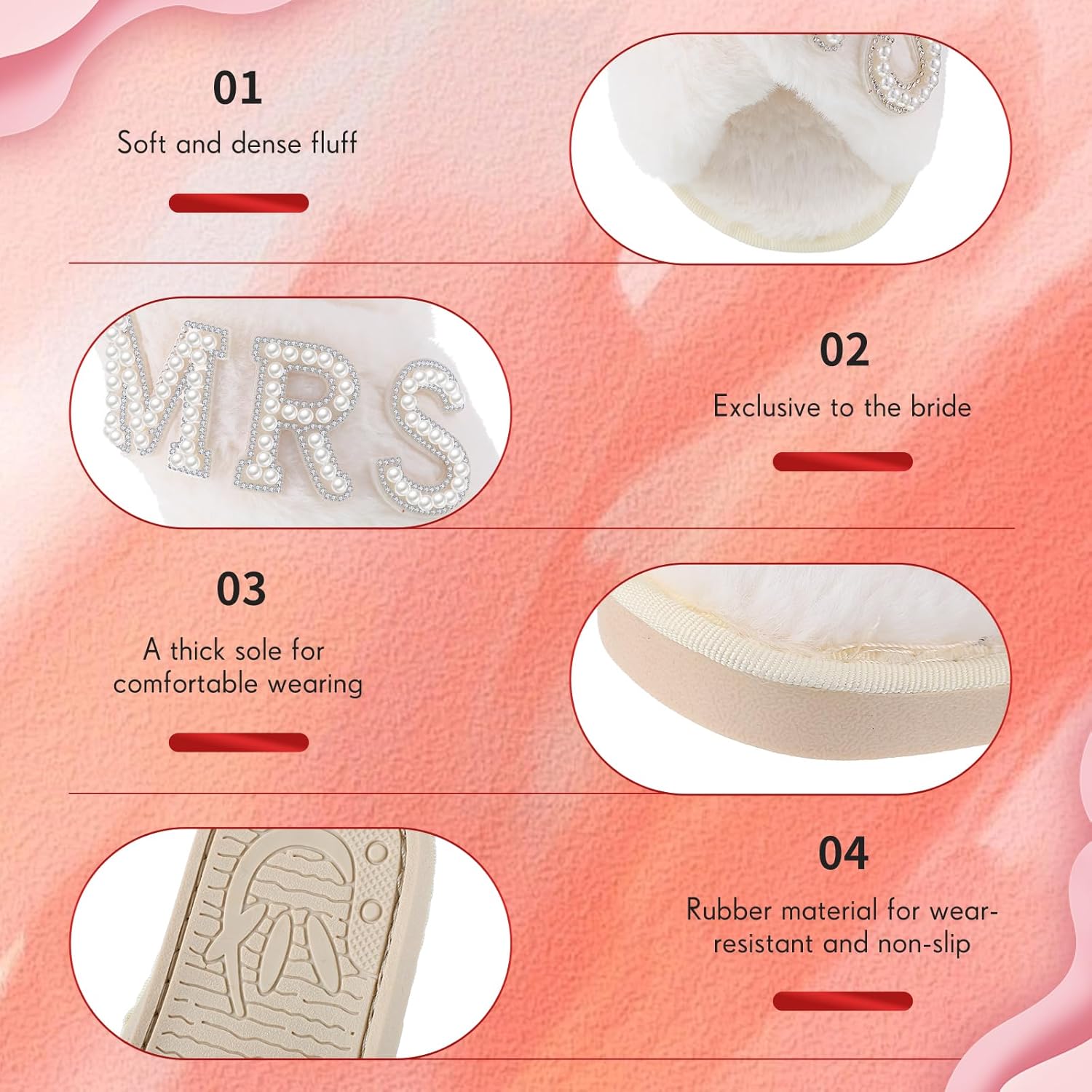 Tarpop Bride Slippers Mrs Slipper for Wedding with Personalized Initial Pearl Design Bridal Gifts - Image 4