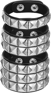 YUXIANLB 3 PCS Punk Rock مرصعة مجموعة أساور ، Spiked مرصعة الكفة 80s Emo Goth Jewelry Accessories Wristband قابل للتعديل