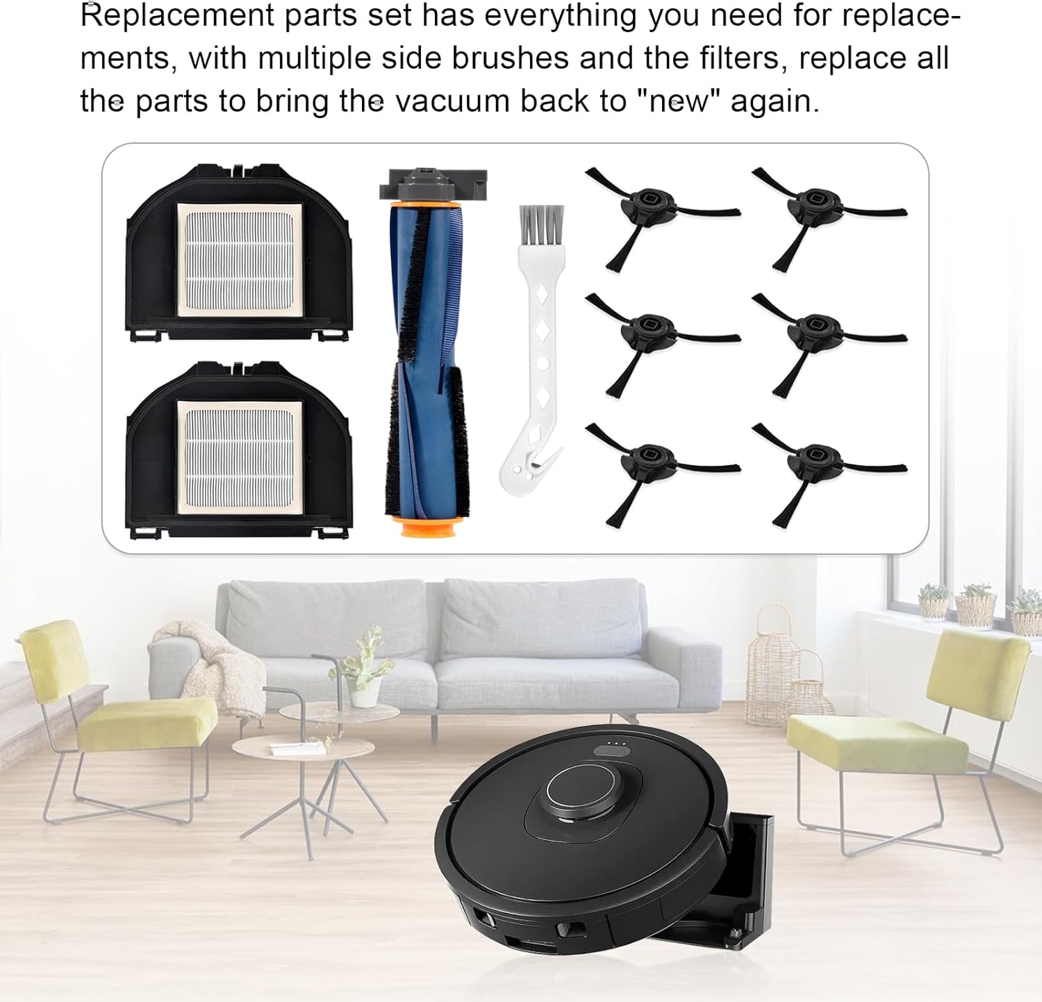 RV2310AE Replacement Parts Compatible with Shark Sweeper Shark RV2310 RV2310AE RV2310 Matrix Robot Vacuum Cleaner, 6 Side Brushes, 2 Hepa Filters, 1 Main Brush, 1 Cleaning Brush