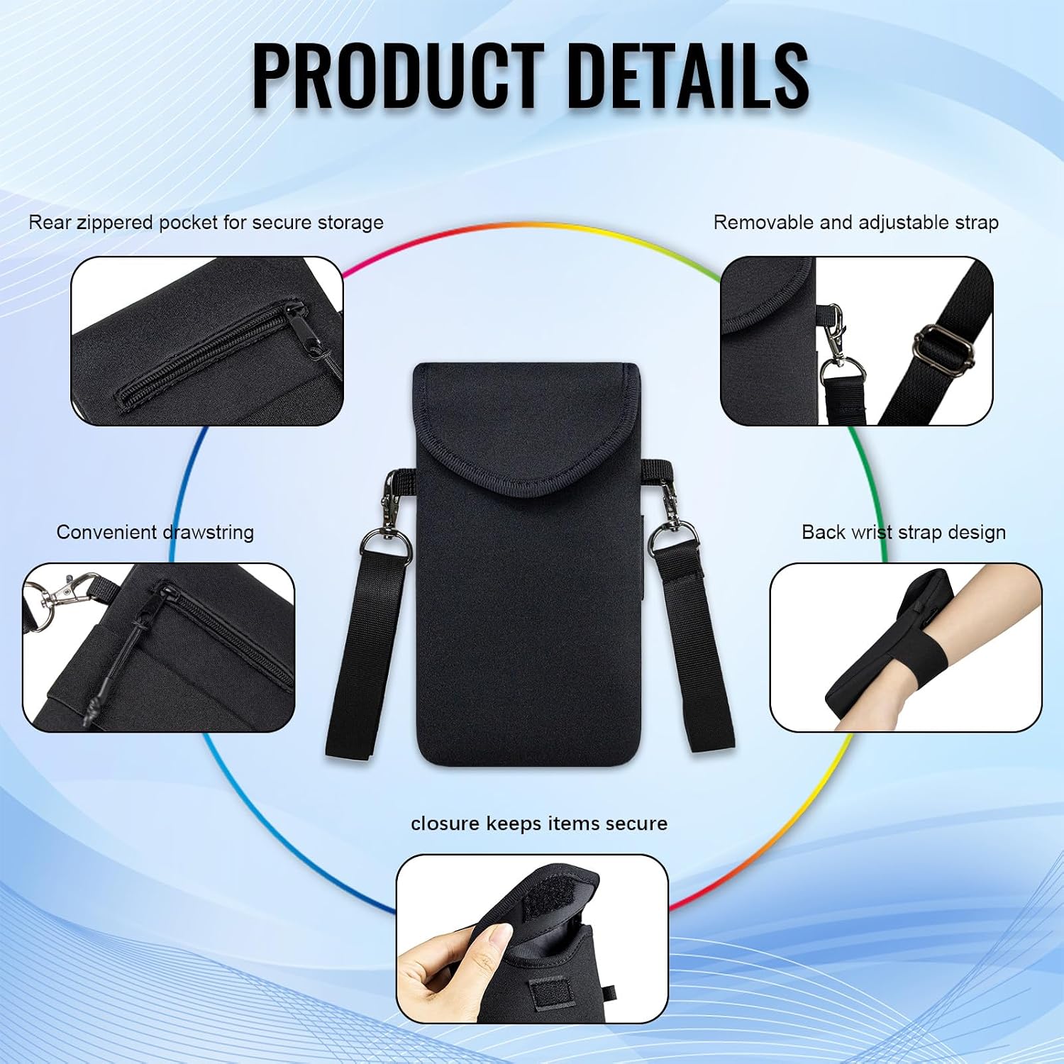 Neoprene Phone Sleeve Pouch Case Bag for Men Women w/Crossbody Strap/Neck Lanyard for iPhone 17/16/15/14 Pro Max, Samsung S25，Pixel 10