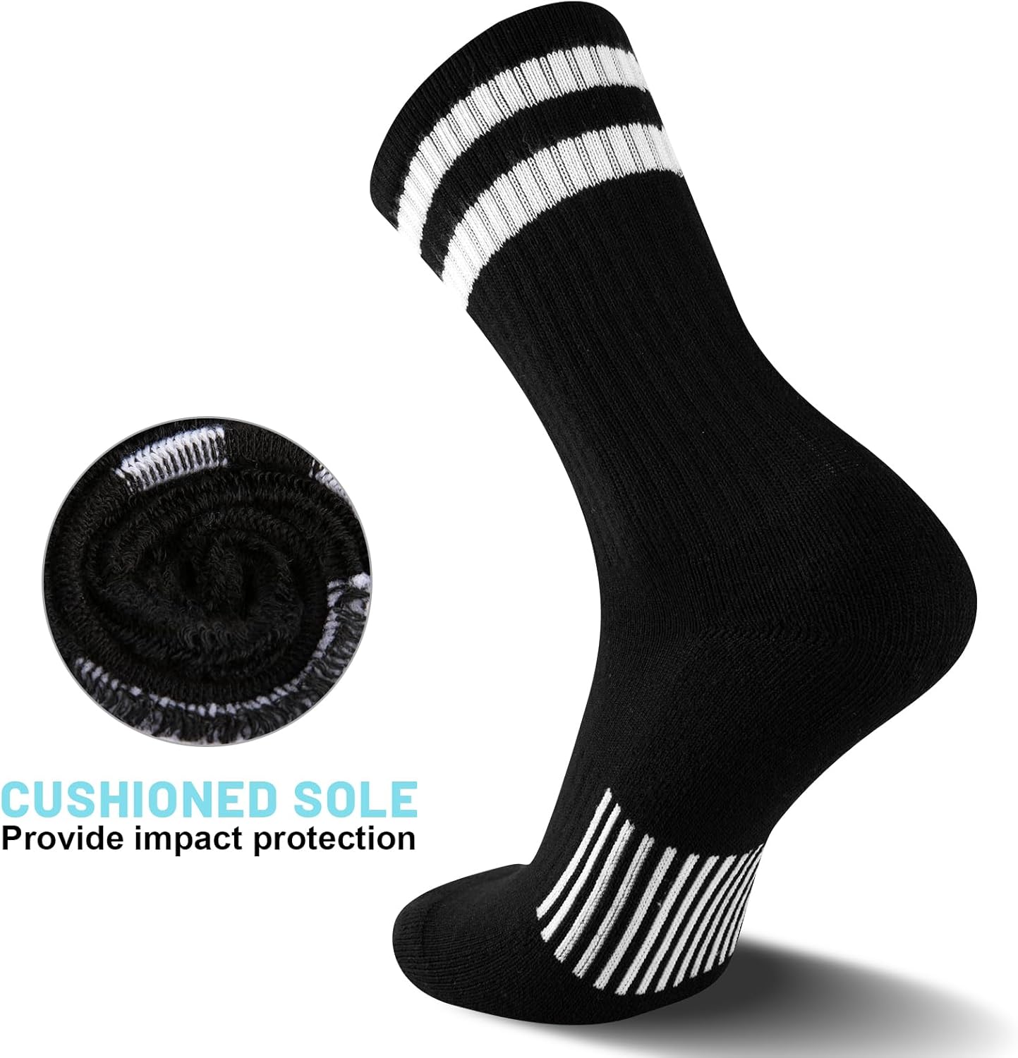 Womens Crew Socks Athletic Running Casual Cushioned Striped Calf Sock for Women 5 Pairs - Image 5