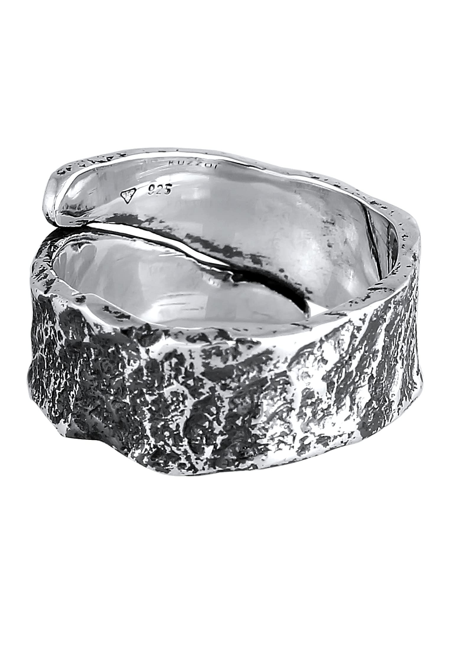 Kuzzoi Anillo para hombre en diseño desgastado estructurado, macizo, 12 mm de ancho, en plata de ley 925, anillo martillado, anillo para hombres, talla 60 – 66, 0604832121
