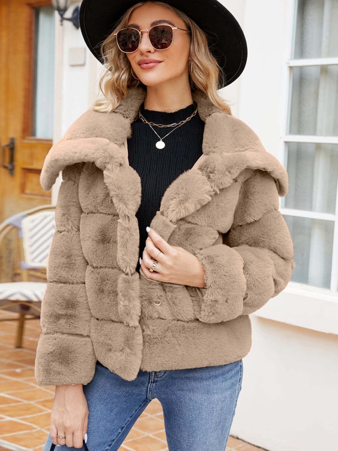 Simplee Apparel Womens Faux Fur Coat Fleece Cropped Jacket Long Sleeve Fur Coats Warm Winter Jackets 2025 - Image 4