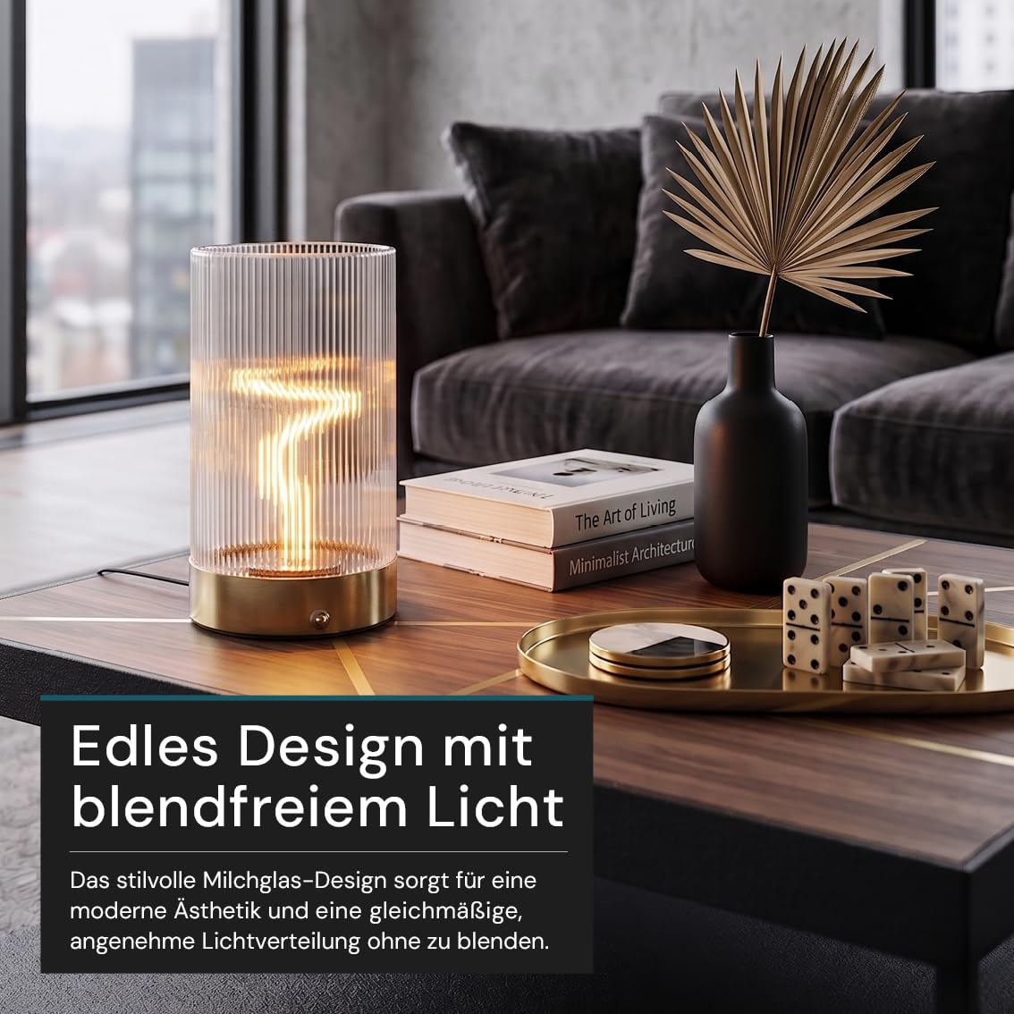 LUXULA LED Tischlampe dimmbar, Tischleuchte, Nachttischlampe, 2 Stück | Vintage Deko Lampe mit Akku, 2700K warmweiß, USB, Milchglas Design, Filament Optik, Ø110x175mm, 30lm, dimmbare Tischleuchte