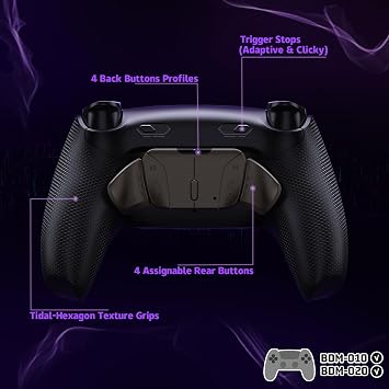 eXtremeRate RISE4 Plus MAX RMB Back Paddles Kit with Clicky Trigger Stops & Rubberized Grip for PS5 Controller BDM-010 020, Remappable Real Metal Back Buttons Kit for PS5 Controller – Black