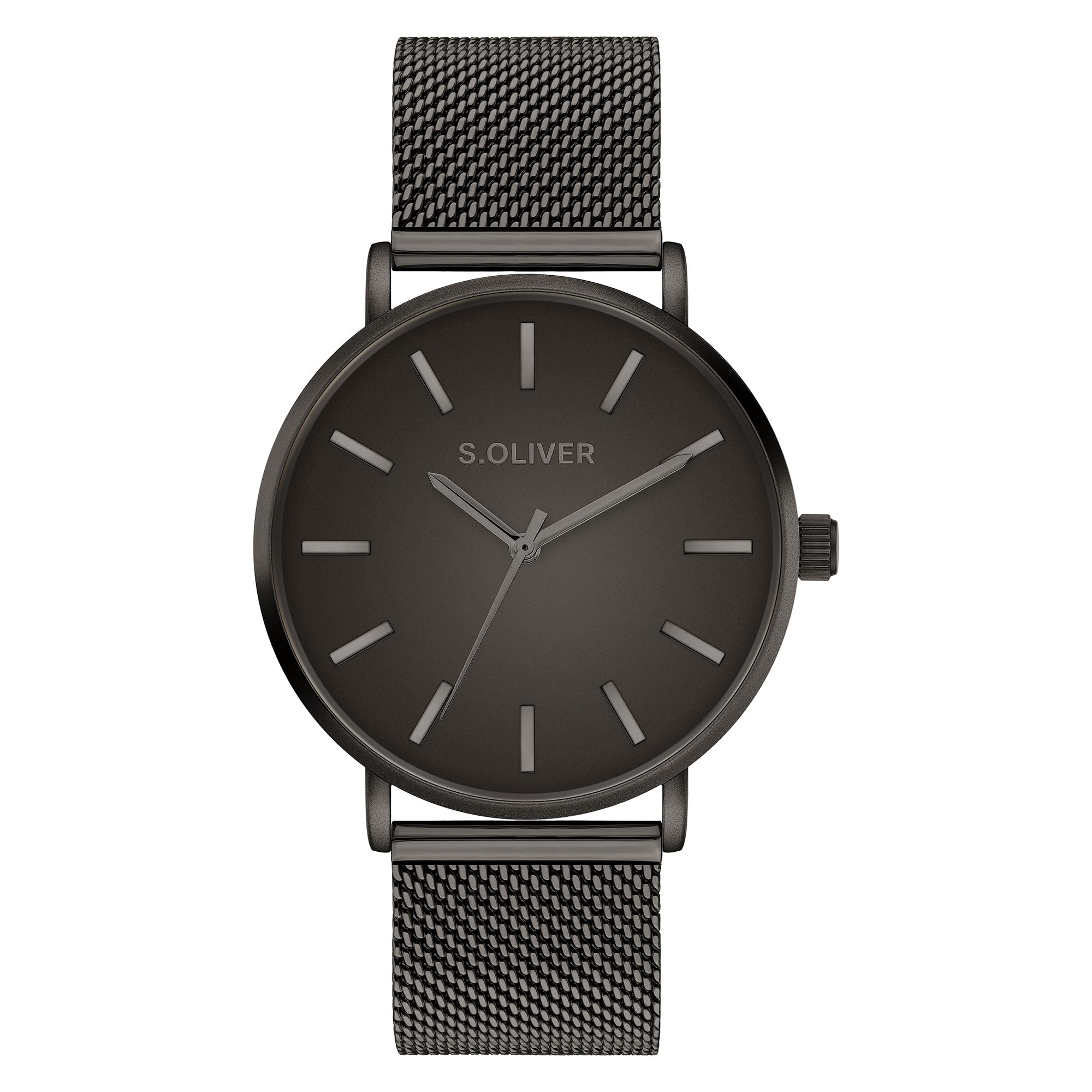 s.Oliver Men's Watch, Round, IP Gun, 40 mm, Metal Watch with Quartz Movement on Stainless Steel Strap with Folding Clasp, Analogue Watch, 3 ATM Waterproof, Scratch-Resistant