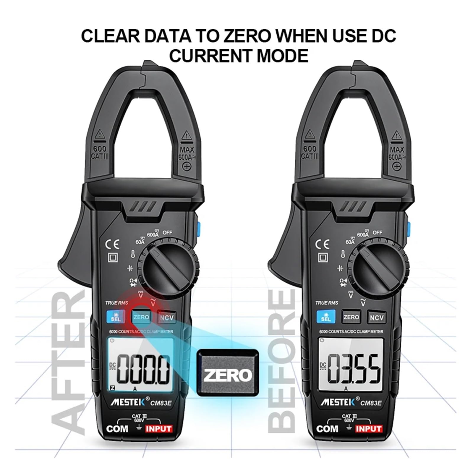 Pinza amperimétrica Digital de 0 a 600 A CC/CA con sonda de Temperatura y borrado de Datos a Cero.(CM83A)