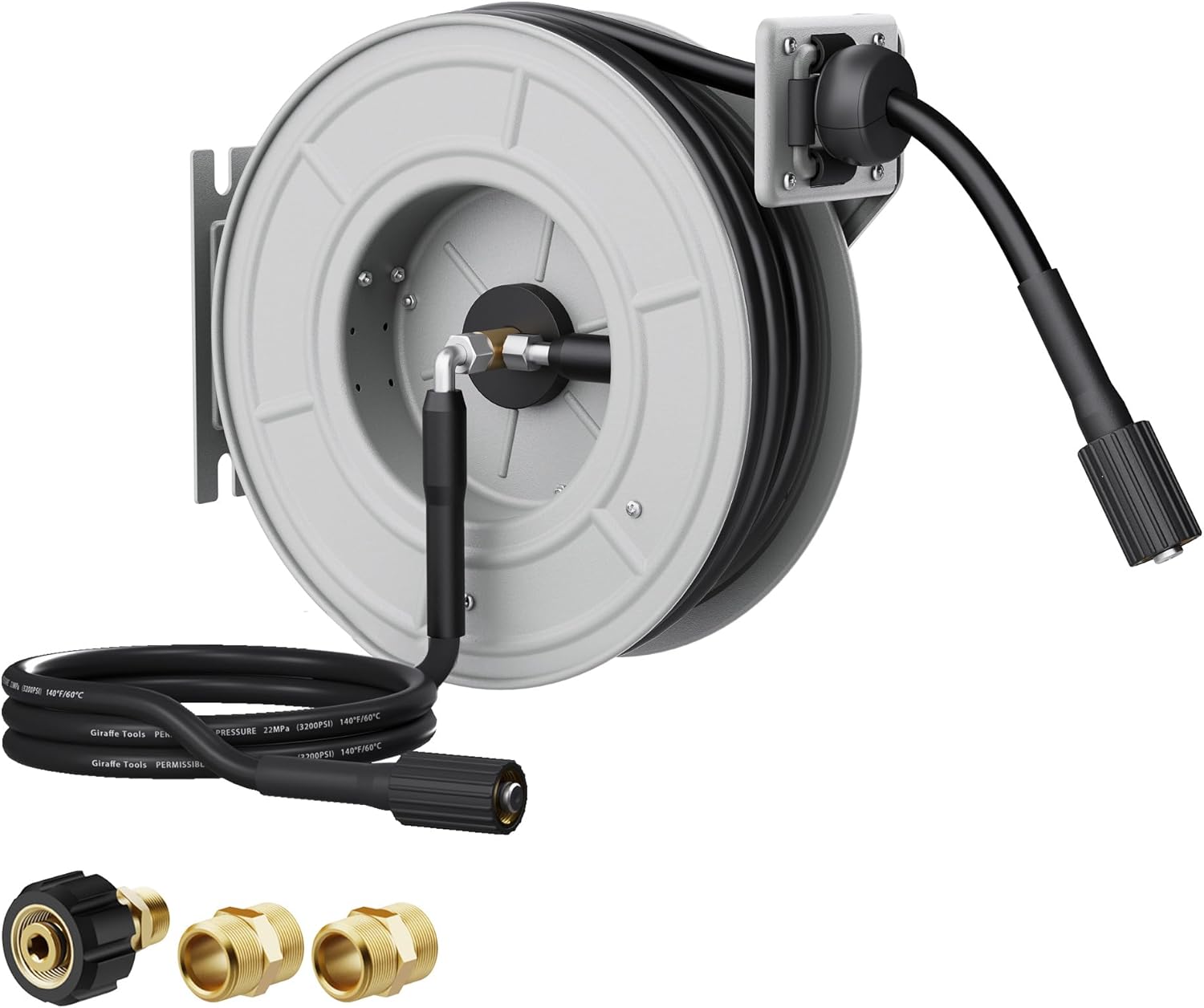 Giraffe Tools Retractable Pressure Washer Hose Reel, Power Washer Reel, 55ft, 3200psi
