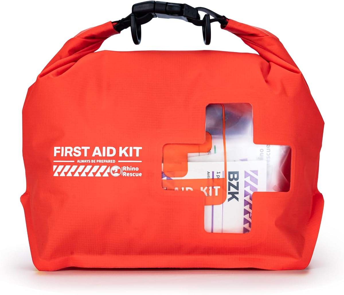 RHINO RESCUE Waterproof Boat First Aid Kit, Lightweight Dry Bag (Red) | Boat Accessories Emergency Marine Survival Supplies for Outdoor Kayak, Fishing, Floating, Swimming, Beach & Camping