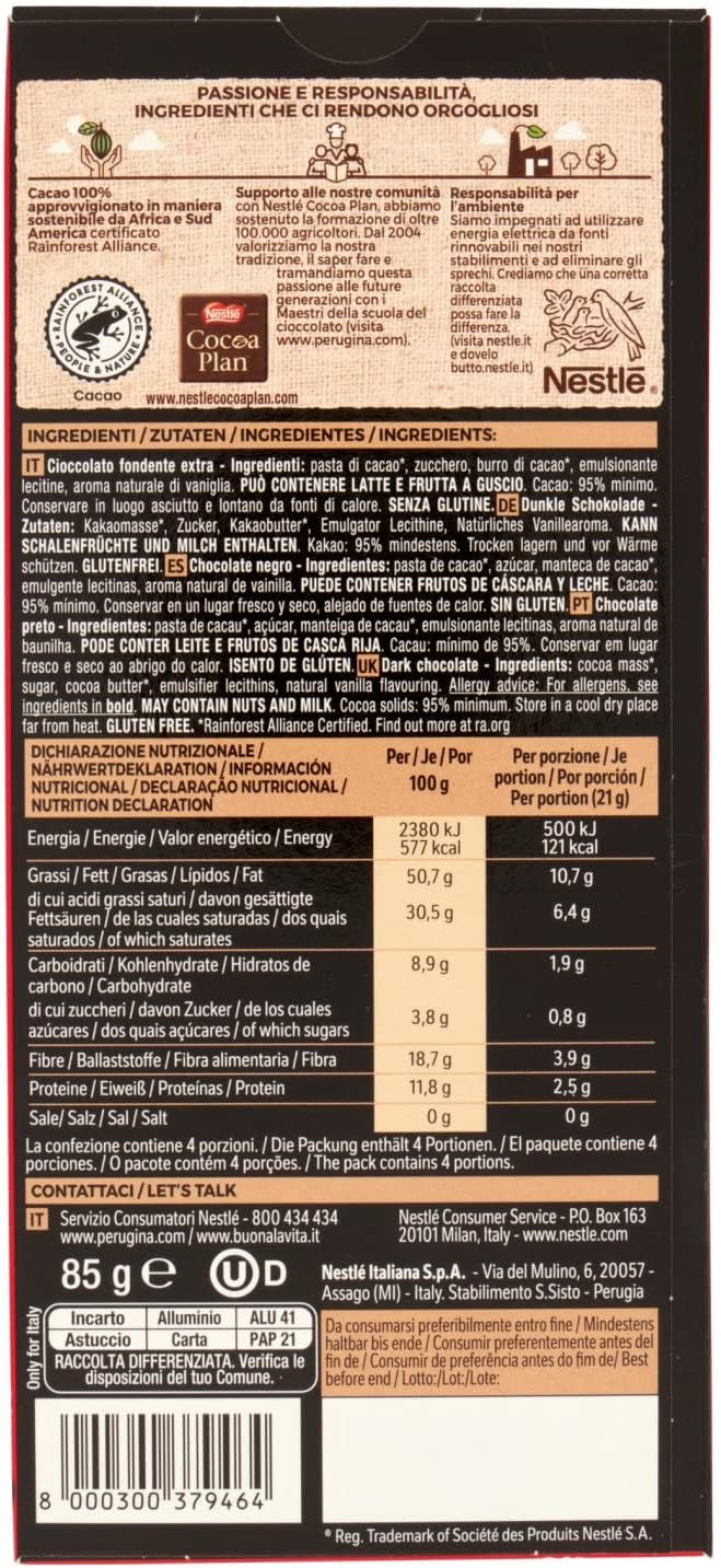 Perugina NERO Fondente Extra 95% Tavoletta di Cioccolato Fondente, 85 g (Confezione da 5) - Immagine 4