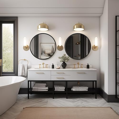 Miniatura 7 de G-LEAF Espejo redondo negro de 28 pulgadas, espejo circular para baño, entrada, tocador, sala de estar, espejo de baño redondo para pared