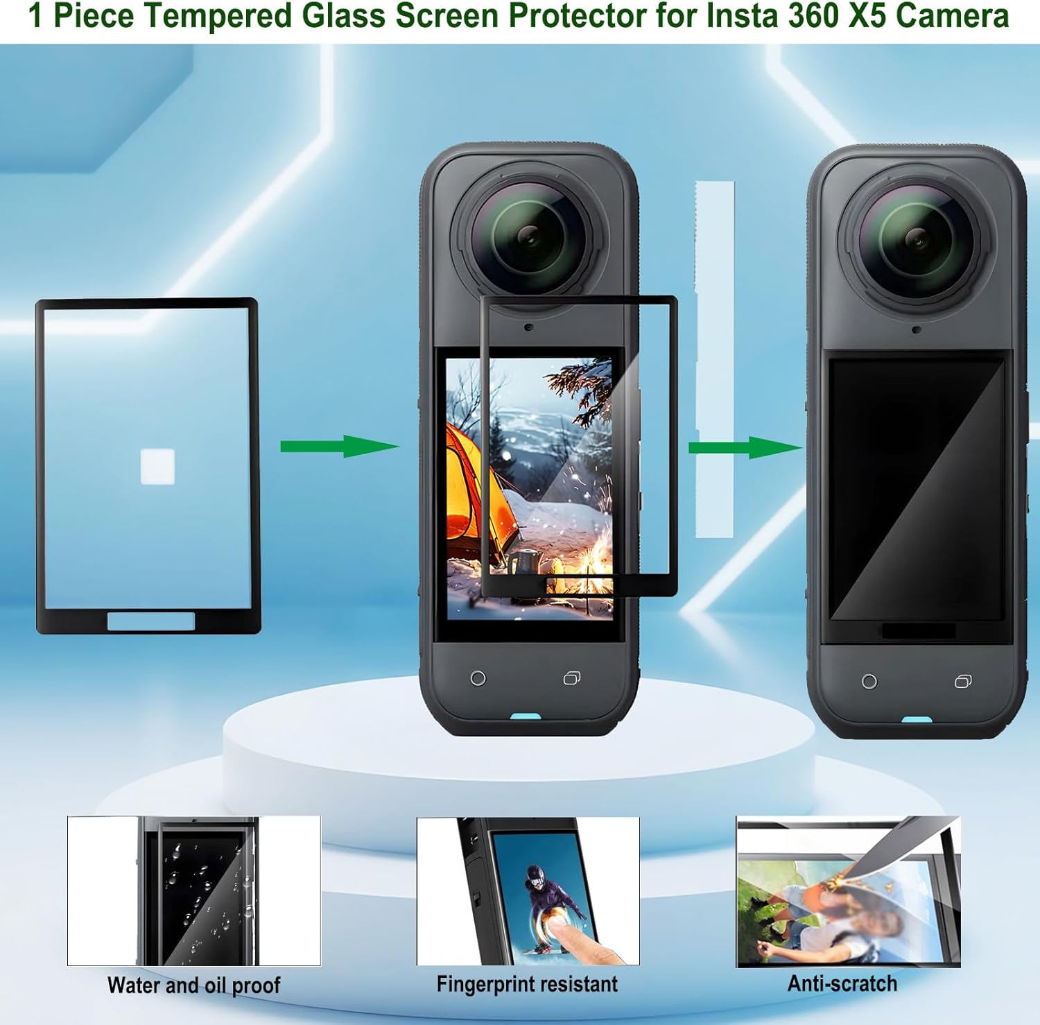 Gurmoir Accessories Kit for Insta360 X5 Camera, PC Lens Guard/Twist-Lock PC Lens Protector Cover+Silicone Protective Cover+Tempered Glass Film+Desktop Support Base Mount for Insta360 X5 Accessories