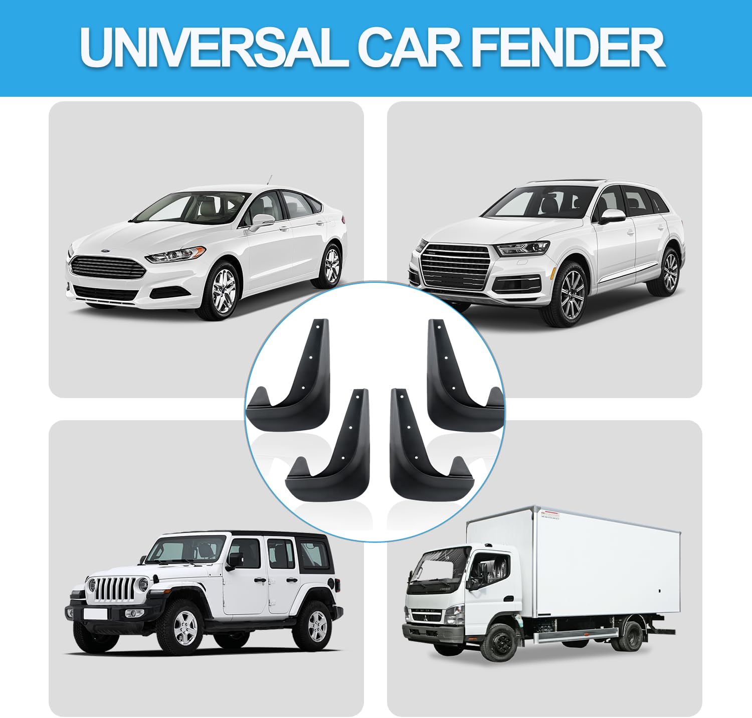 4 Bavettes Garde-Boue Universelles Noir Pour Voiture, SUV, Camion - Protection Anti-Boue