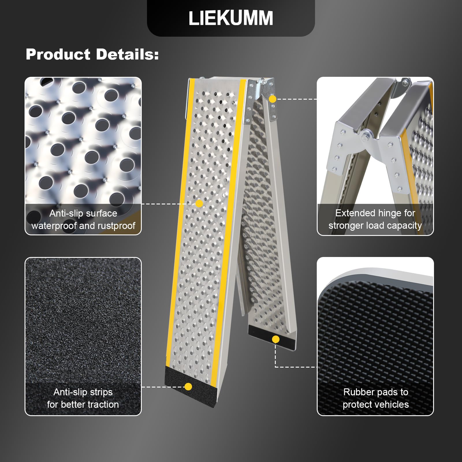 LIEKUMM Rampa di carico leggera per moto, 200 x 21,5 cm, pieghevole, in alluminio, per furgoni, portata 300 kg, antiscivolo, portatile, per E-bike, Dirt Bike, scooter, bici