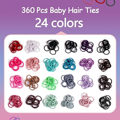 Miniatura 3 de 360 ligas elásticas para el cabello, pequeños soportes para cola de caballo con caja organizadora transparente, lazos para el cabello sin arrugas