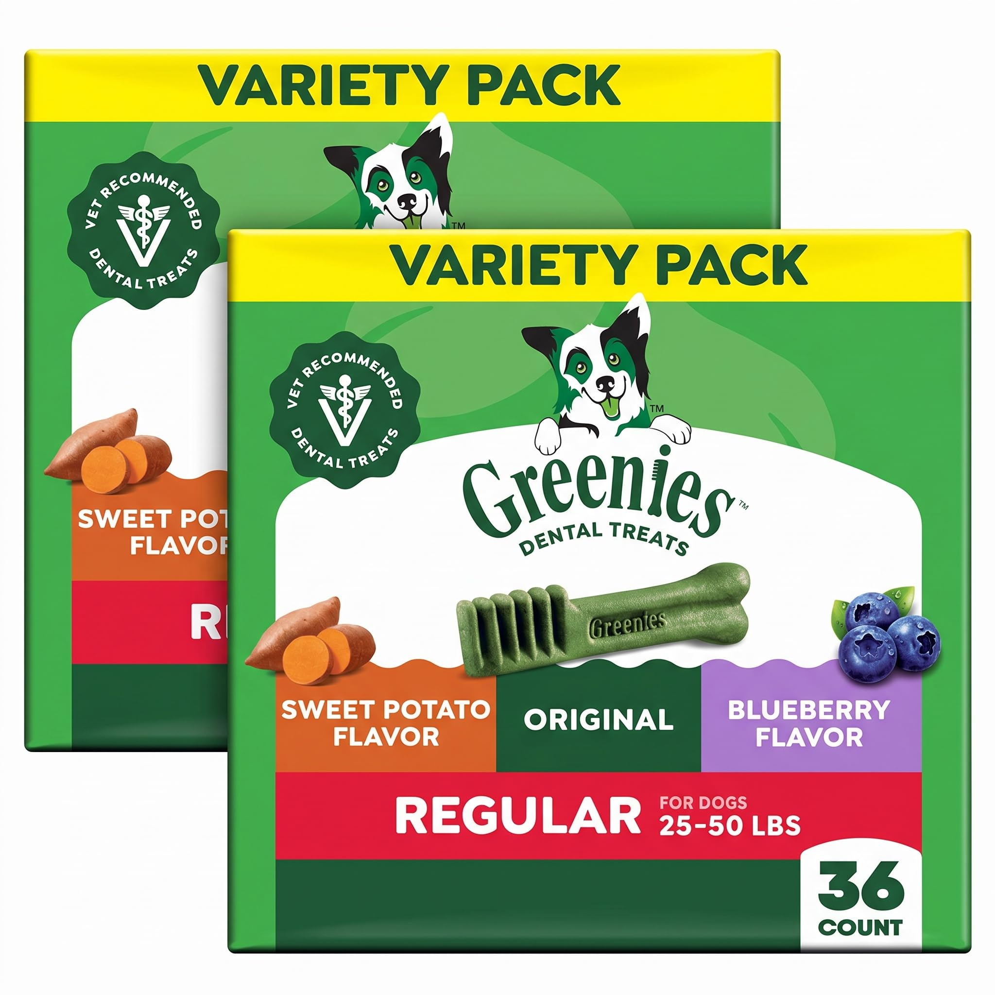 Greenies Veterinarian-Recommended Natural Dental Dog Treats, Dental Chews for Dogs, Regular Size, Variety, 12 oz, 36 Count (Pack of 2)