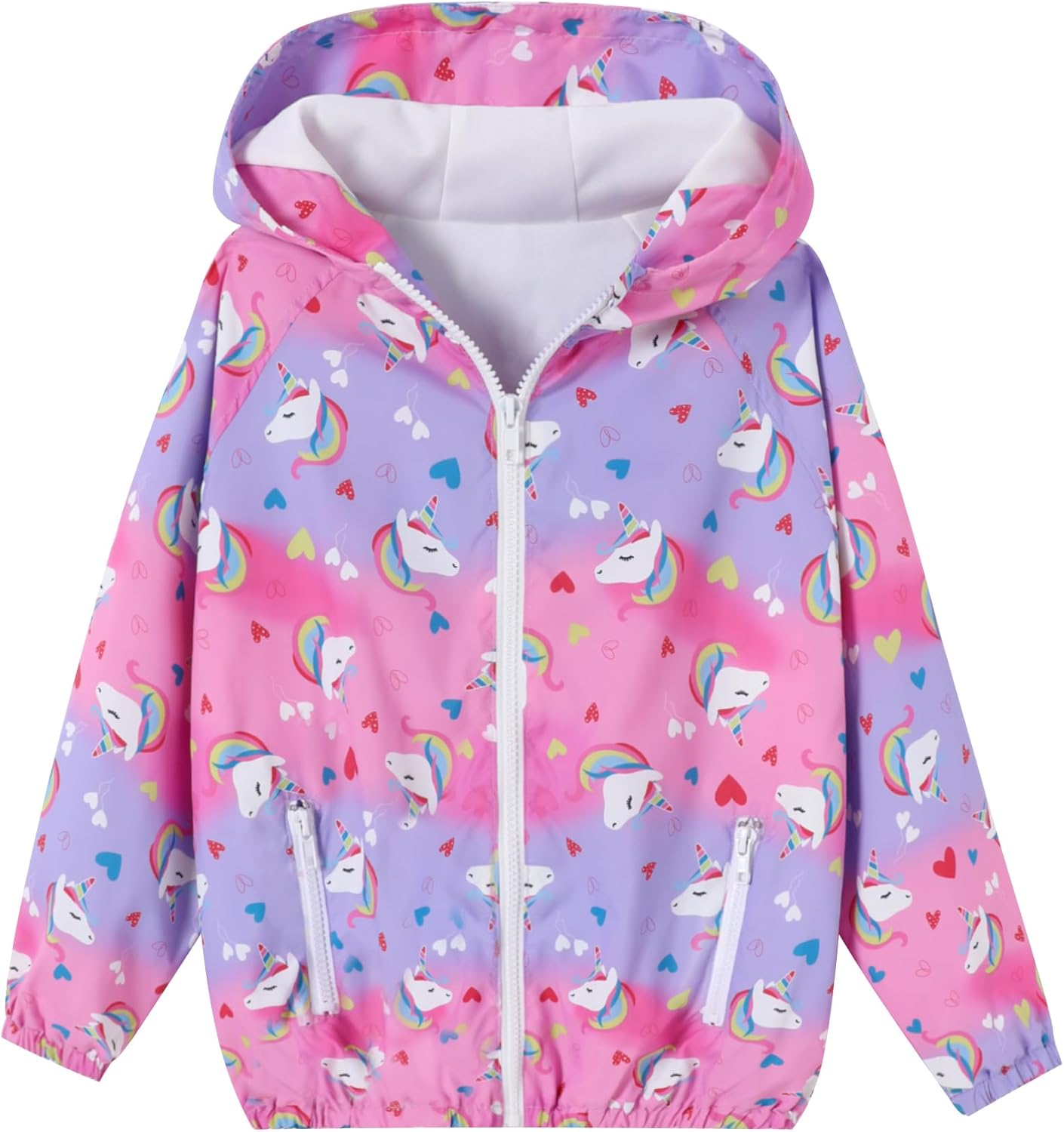Toddler Girls Jacket Lightweight Hooded Windbreaker Kids Water-Resistant Light Rain Jacket Print Outwear 4-10Y