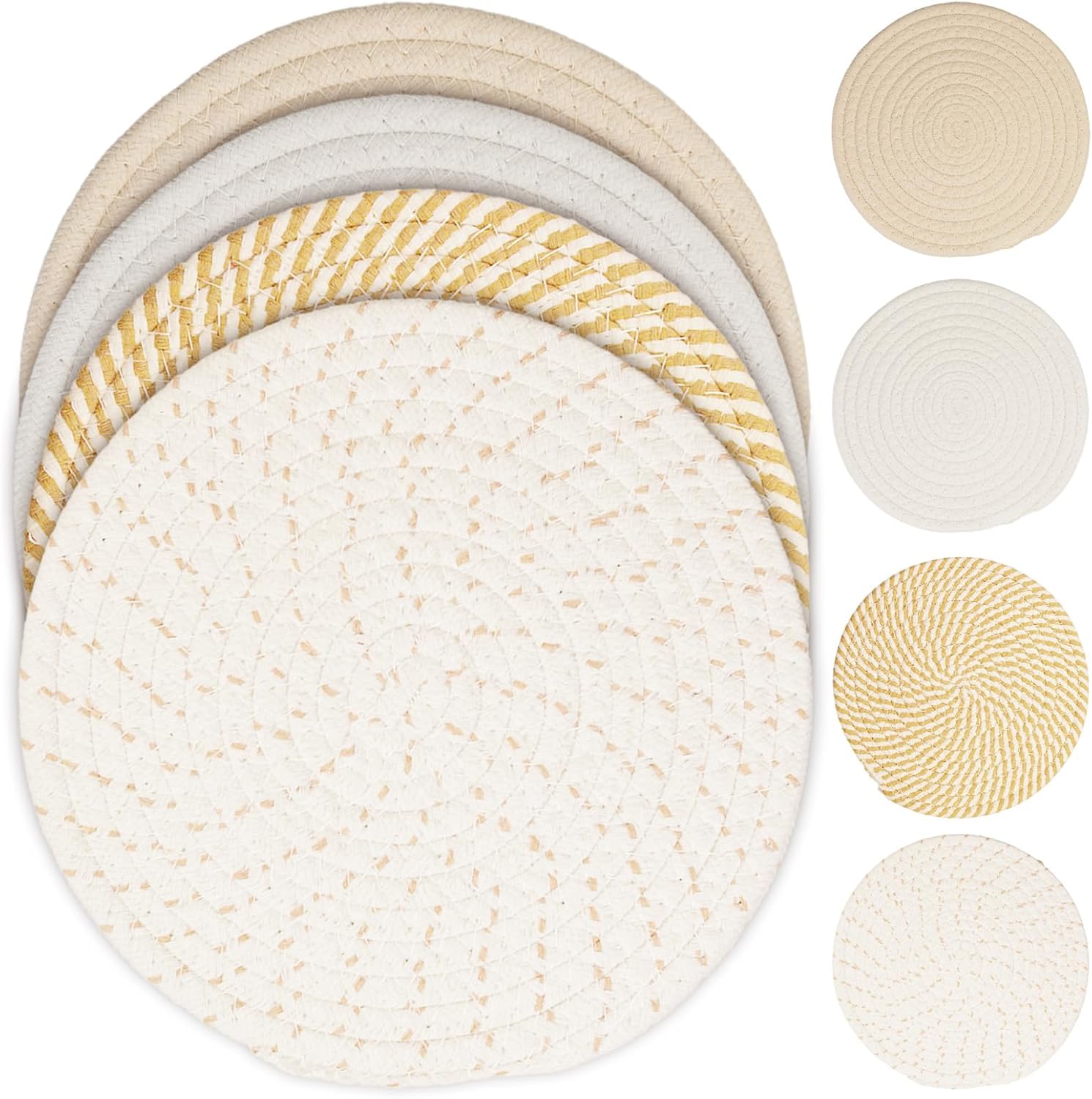 8" Trivets for Pots and Pans, 4 Pack Hot Pads for Kitchen Counter, Heat Resistant Pot Holders, Plate Mat for Countertop Table, Home Kitchen Essentials Decor (Khaki)