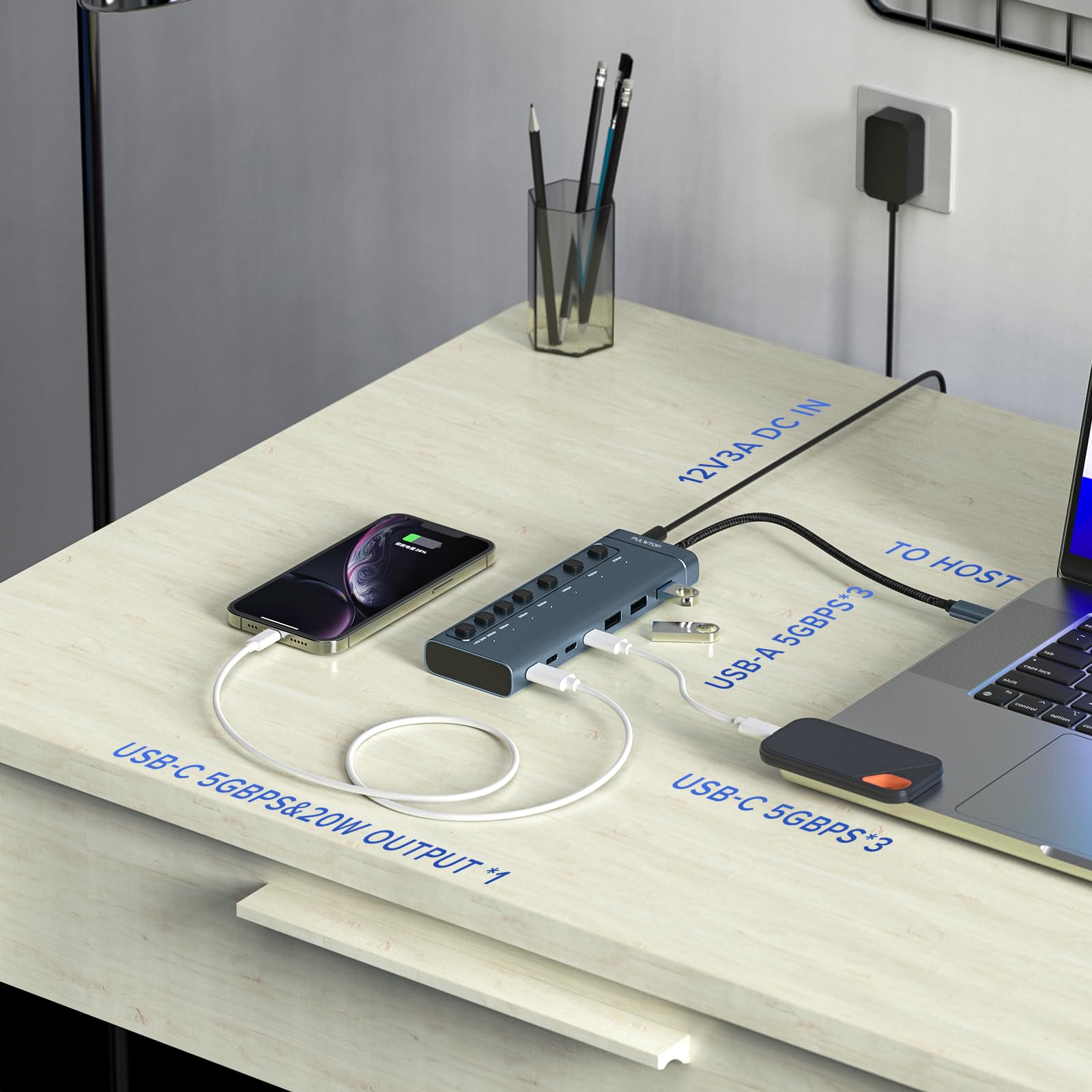 Hub USB C PULWTOP 7 Ports Avec Charge Rapide 36W - Idéal Pour MacBook Et PC ! - 10