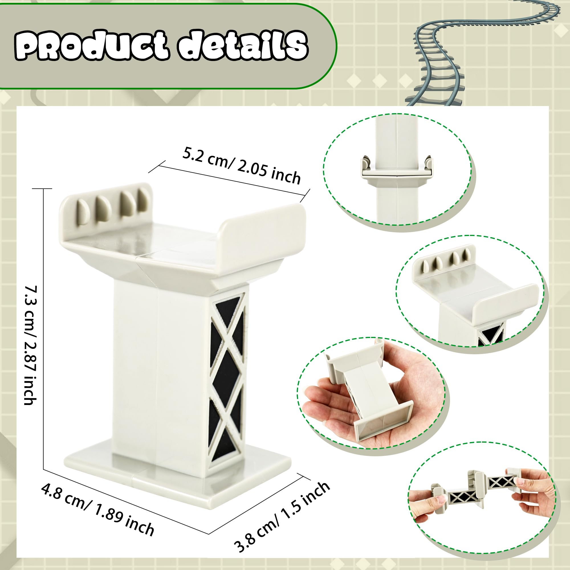 12 Pcs Train Bridge Pier Level Wooden Train Bridges Support Train Bridge Track Riser Accessories Compatible with All Major Train Set, Grey