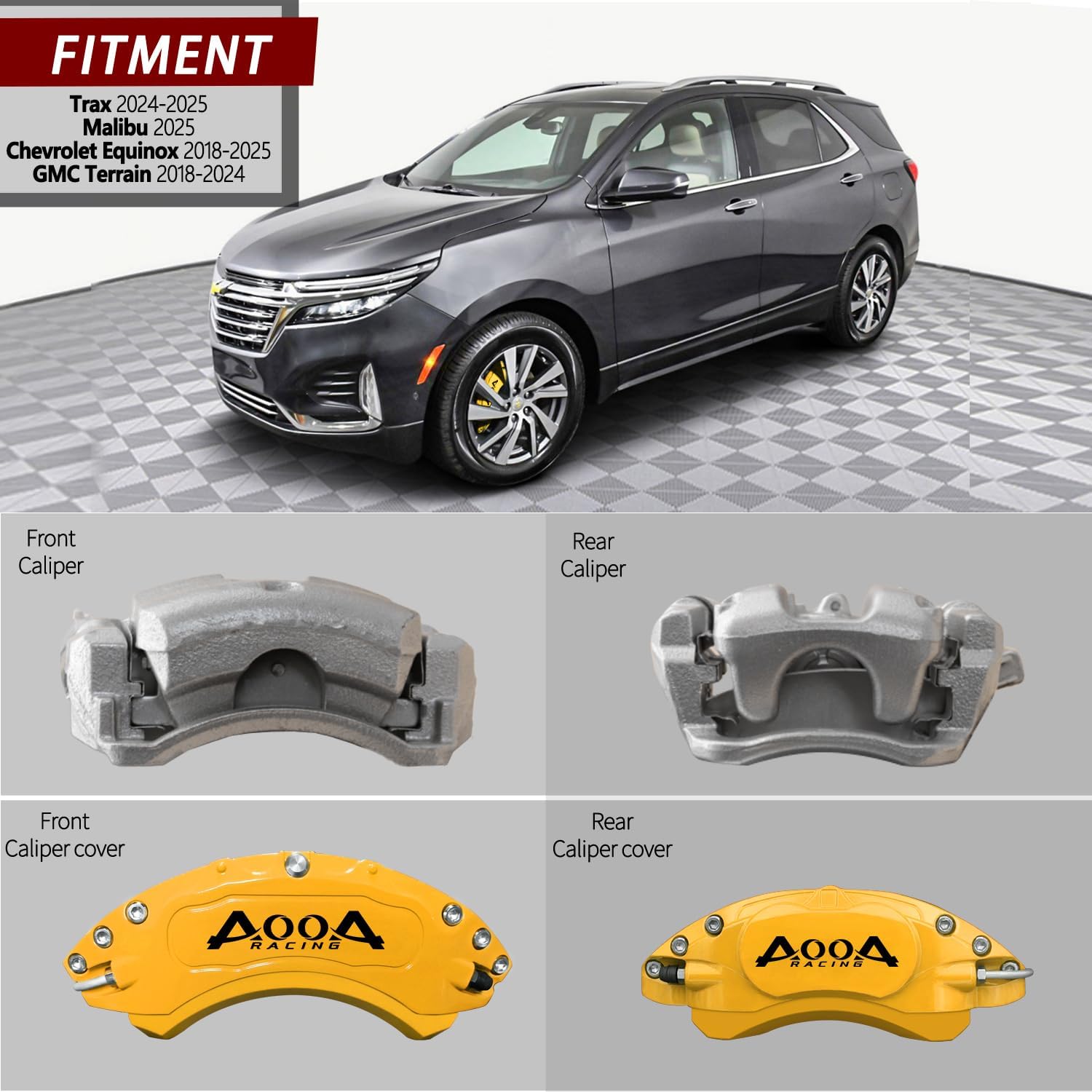AOOA Caliper Covers Disc Yellow with Black Logo Brake Caliper CoversFit for Chevrolet TRAX 2024-2025/Malibu 2025/Equinox 2018-2025/GMC Terrain 2018-2026（front and rear）