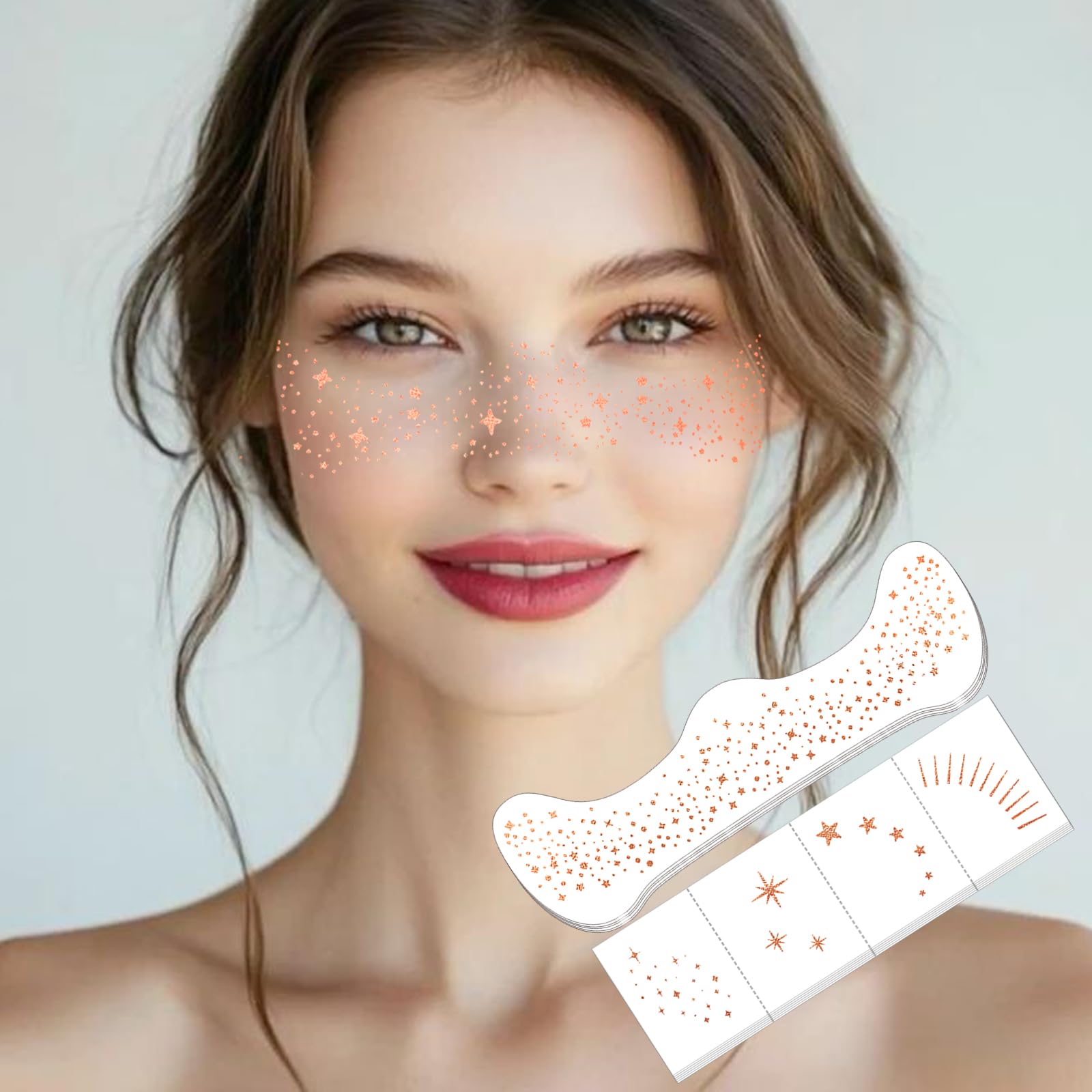 Glitter Freckles, 32 Pcs Sparkle Glitter Freckles Face Tattoo for Women Girls Rose Gold Temporary Face Tattoos Concert Festival Rave Accessories (Rose Gold)