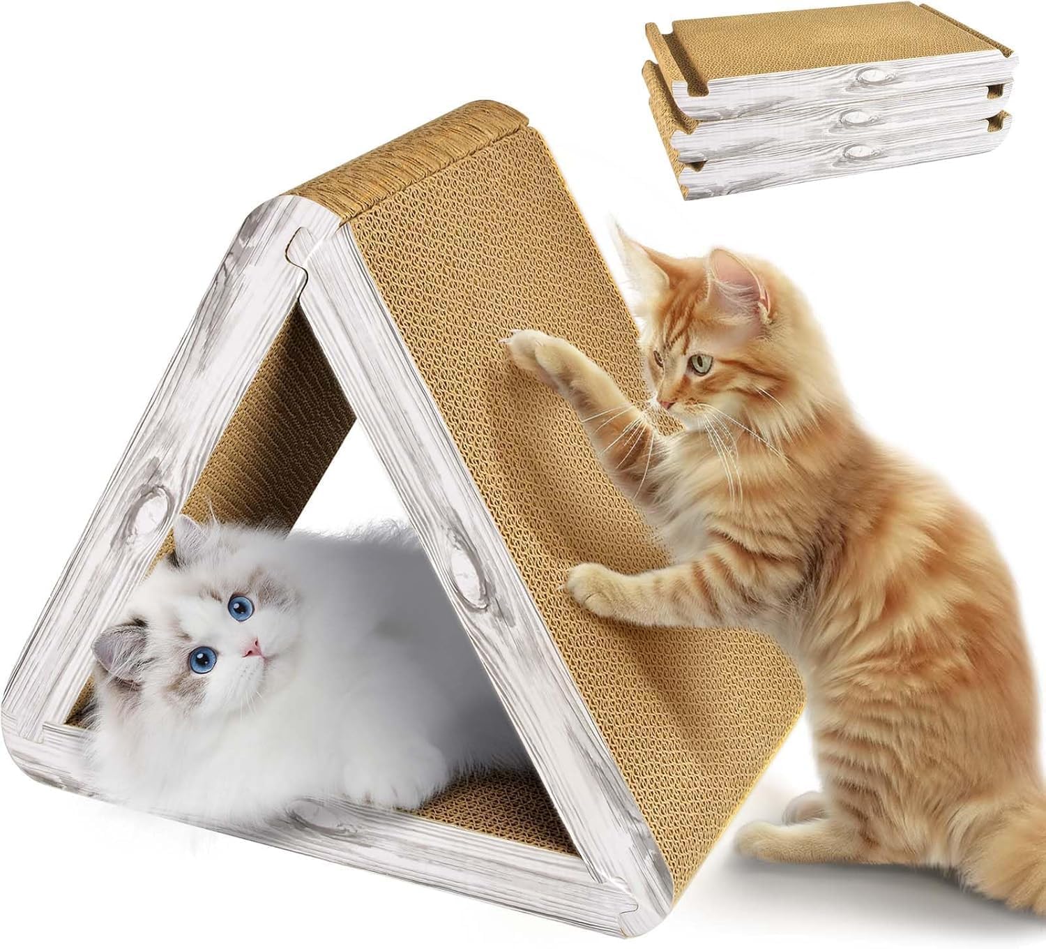 Foldable Triangle Cat Scratcher Board, 263021.5cm ? 6-Sided Rotating Cardboard Pad, Vertical Scratch Post for Indoor Cats