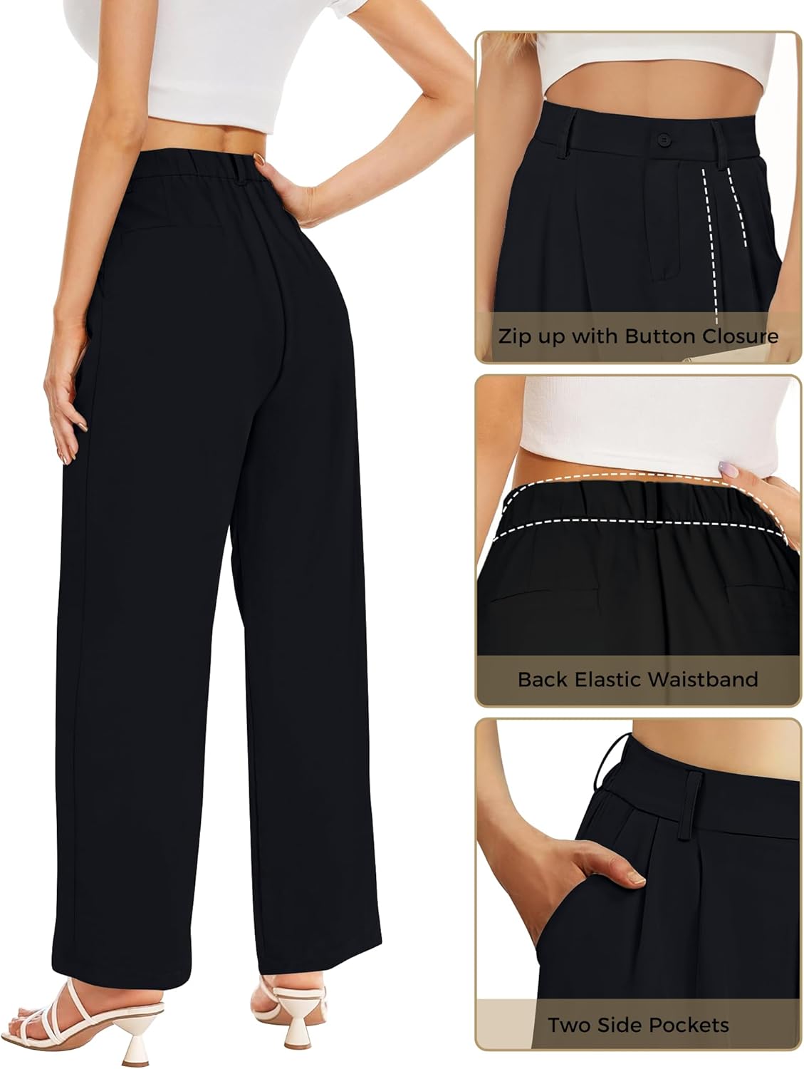 Buauty Straight Wide Leg Dress Pants for Women Black - Image 4