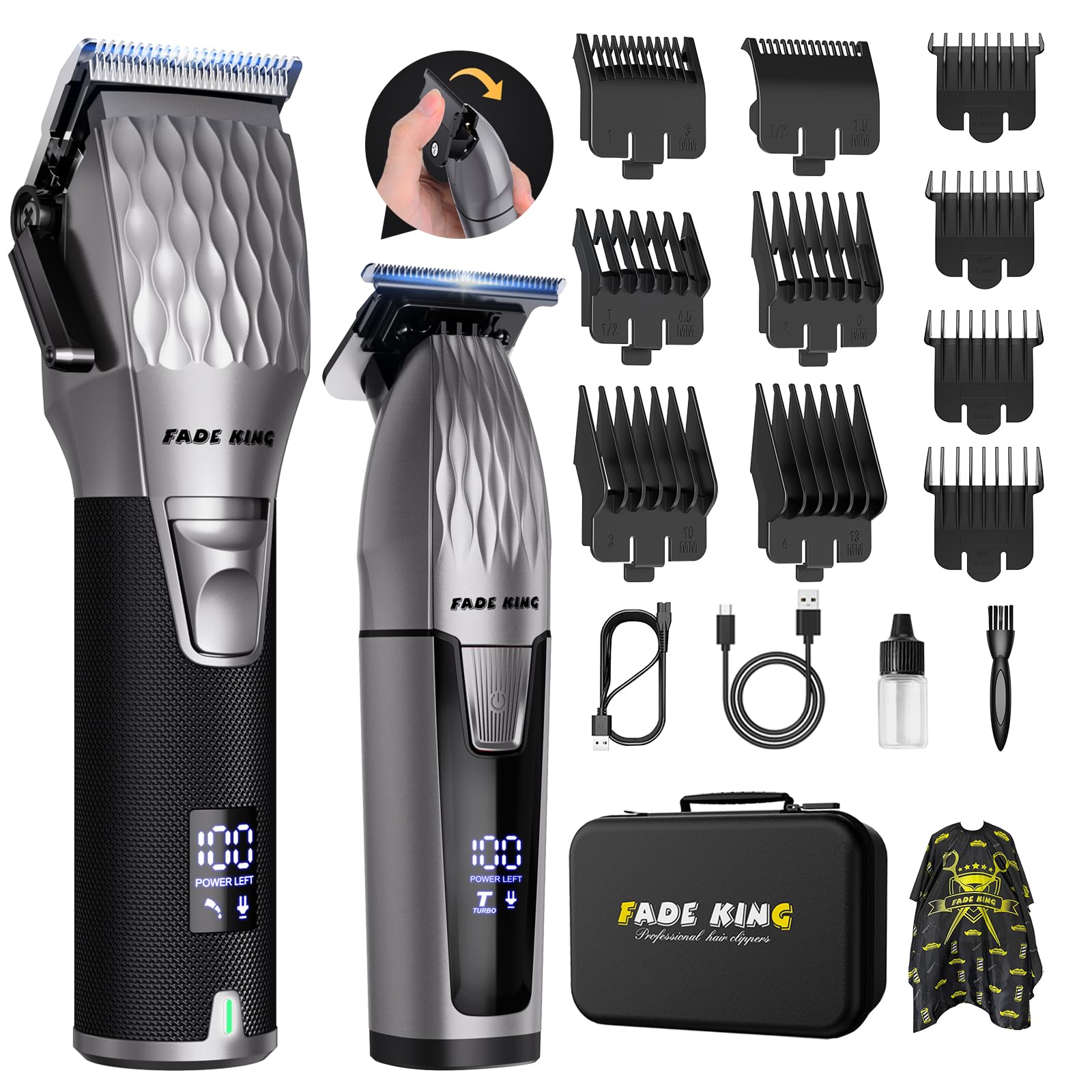 FADEKING® Professional Hair Clippers for Men, Cordless Hair Clippers and Beard Trimmer for Men, Professional Barber Clippers for Hair Cutting and Beard Shaping & Grooming