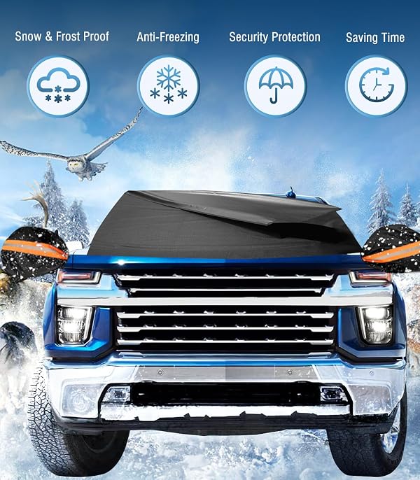 YeewayVeh Windshield Snow Cover for Silverado 1500 2500 3500 HD Oxford Fabric Windshield Cover for Ice and Snow, Winter Front Windshield Cover with Rearview Mirrow Covers for SUV Truck, Black by YeewayVeh - Image 7