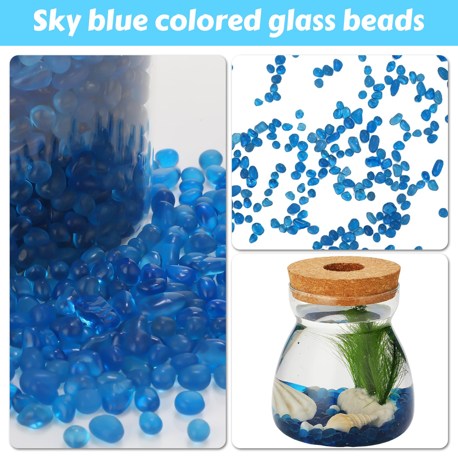 3 kg Aquarium-Kies, Glas-Kieselsteine, blau, Aquarium-Kiesel, Aquarium-Steine für Vasenfüller, Garten, Aquarium, Terrarium, Blumentopf, Topfpflanzen, Dekoration