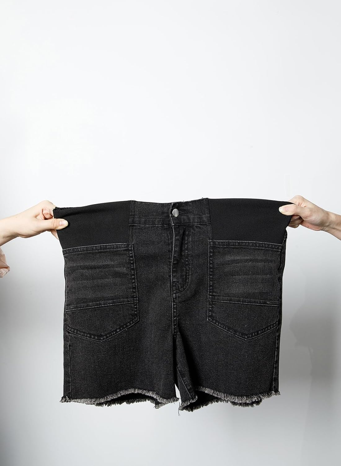 BLENCOT Women's Maternity Denim Shorts Mid-Rise Stretch Pregnancy Lounge Frayed Hem Plus Size Jeans Short with Pockets