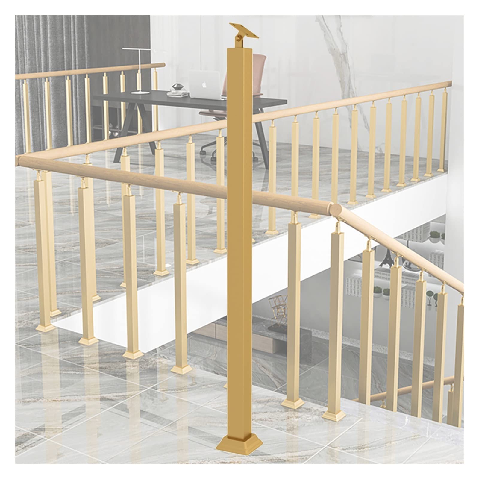 Railing métal carré de luxe couleur or, éléments de structure haut de gamme pour escalier