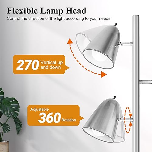 Miniatura 3 de QiMH Lámpara de pie de árbol con 3 bombillas, lámparas de poste alto de pie para sala de estar, dormitorio, oficina, lámparas de pie de lectura con