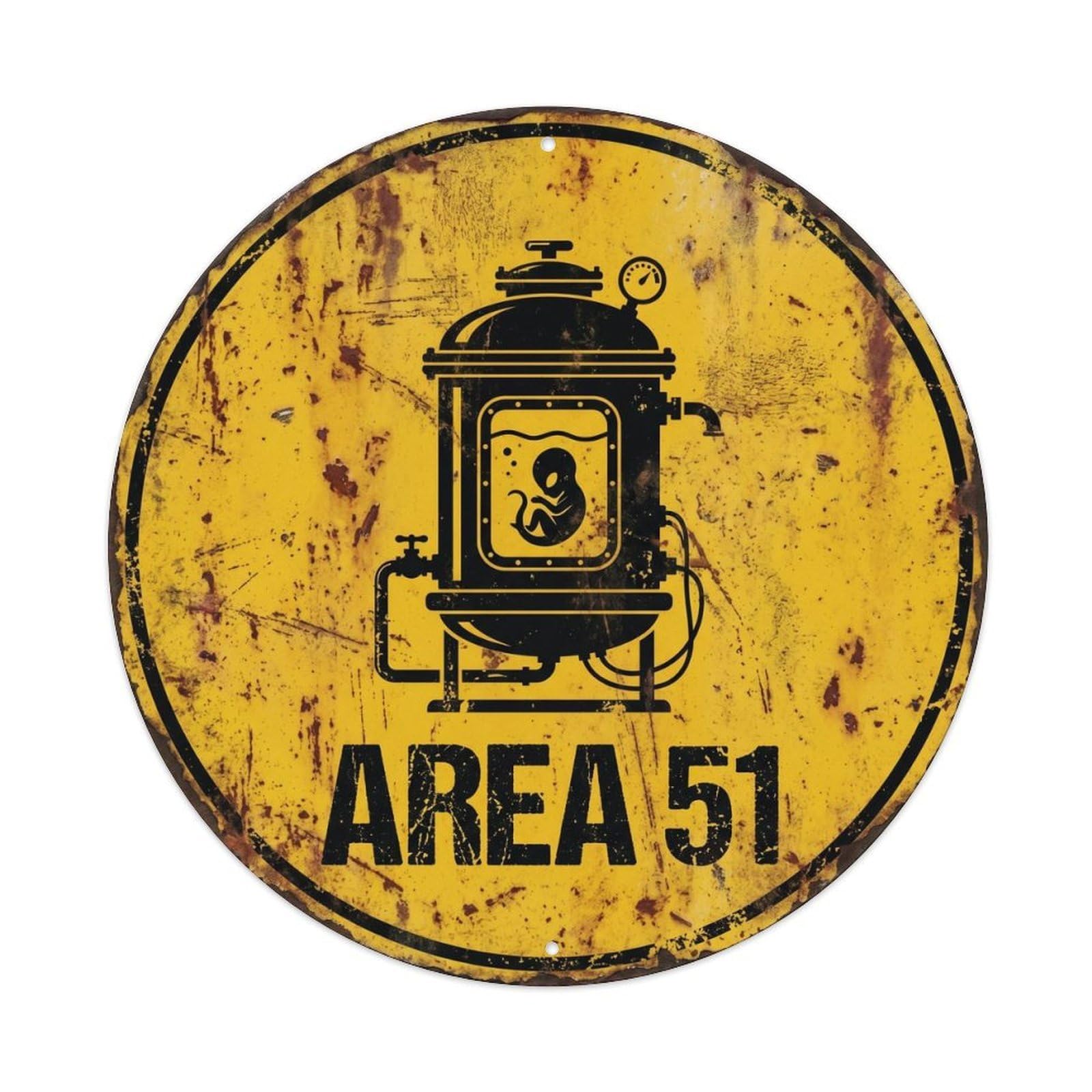 Vintage Alien Area 51 Specimen Container Metal Tin Sign Plaque Wall Decor for Cafe, Club, Garden Round Metal Poster 8x8Inch