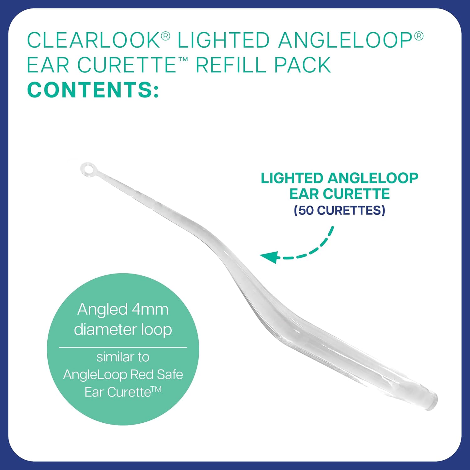 Bionix - ClearLook Lighted AngleLoop Ear Curette Refill Pack, Safe Earwax Removal Tool, Aids in Excess Cerumen Removal, Convenient & Easy-to-Use, Ideal for Healthcare Providers, Single-Use (50 Count)