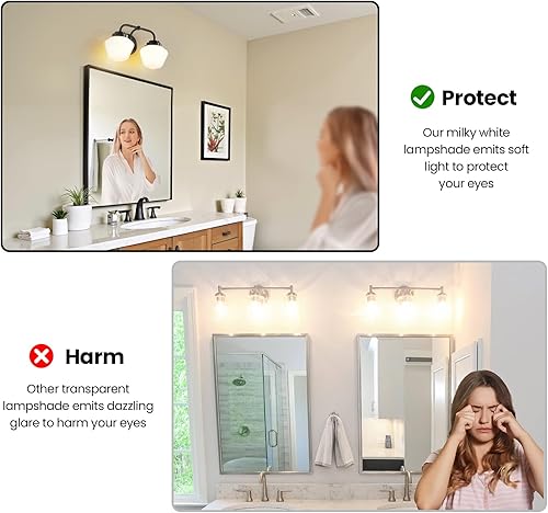 Miniatura 4 de Accesorios de iluminación de tocador de baño 2 lámparas de baño negras de luz sobre espejo con pantalla de vidrio esmerilado blanco lechoso, lámpara