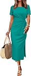 Newshows Womens 2026 Casual Short/Long Sleeve Crewneck T Shirt Maxi Dress Tie Waist Slit Long Dresses