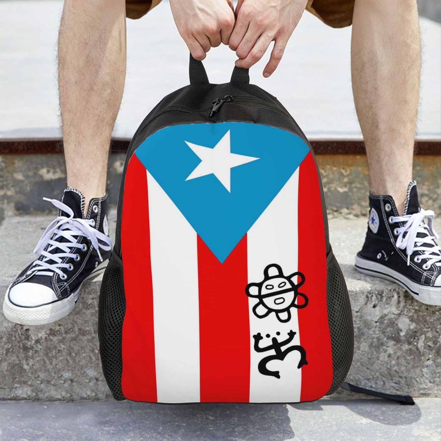 GTEVUTS Puerto Rico Classic Taino Backpack for Men Women - Puerto Rico Gifts-Patriotic Chic Laptop Black Shoulder Bag Travel Camping Work Outdoor Backpacks,15 Inch,Black