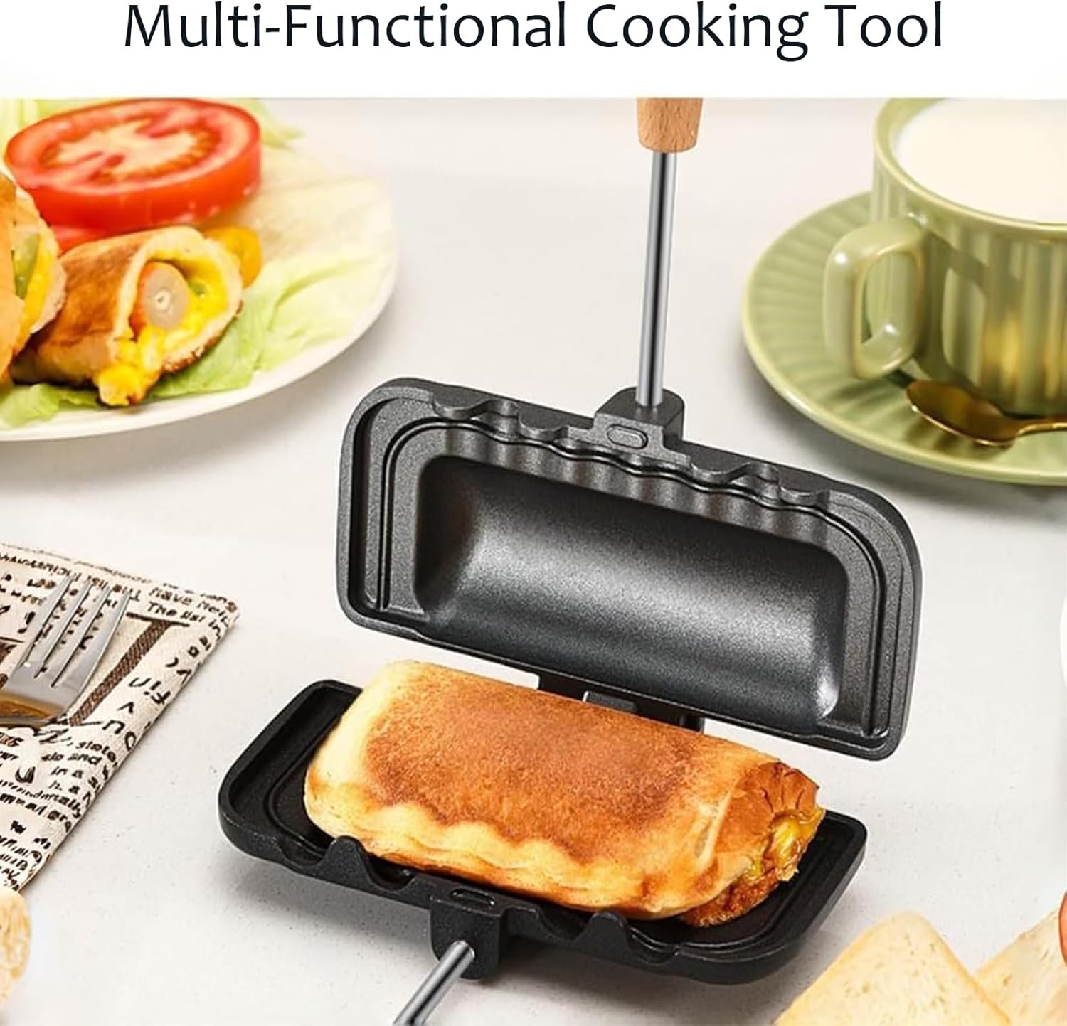 Hot Dog Pocket Maker, Double-Sided Removable Sandwich Baking Pan, Hot Dog Bun Toaster for Breakfast Pancakes, Toast, Omelets (2 pcs Black)