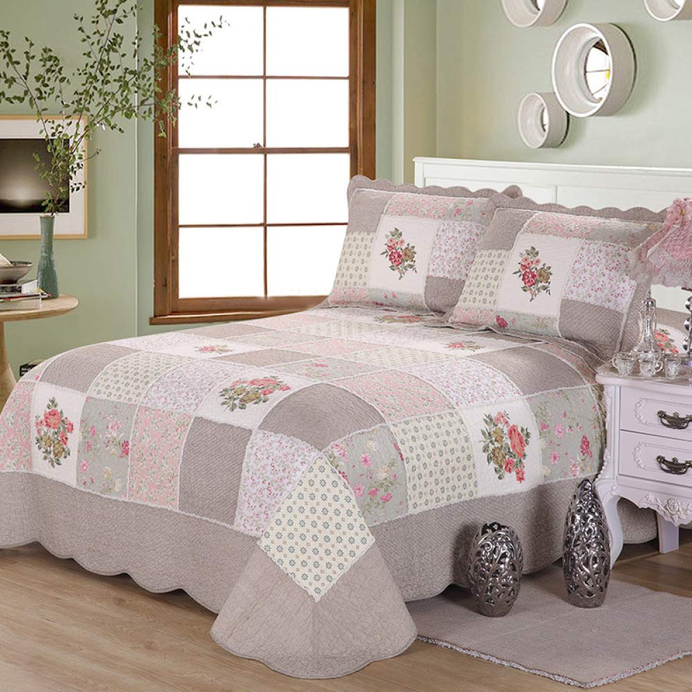 Dessus De Lit 2 Personnes Boutis Couvre Lit Matelassé De Luxe Coton Patchwork Couverture 3pcs Parures De Lit 2 Taies D'oreiller,A-230X250CM